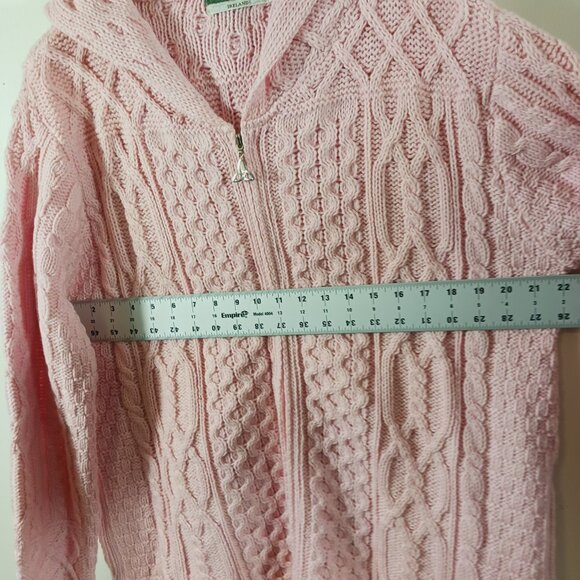 Aran Crafts Ireland, Medium, Pink Chunky Knit Merino Wool Long Hooded Cardigan - Picture 11 of 16